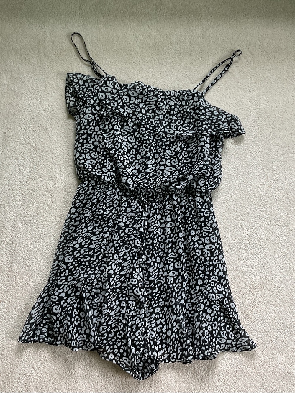 Black and White Leopard Print Spaghetti Strap Romper
